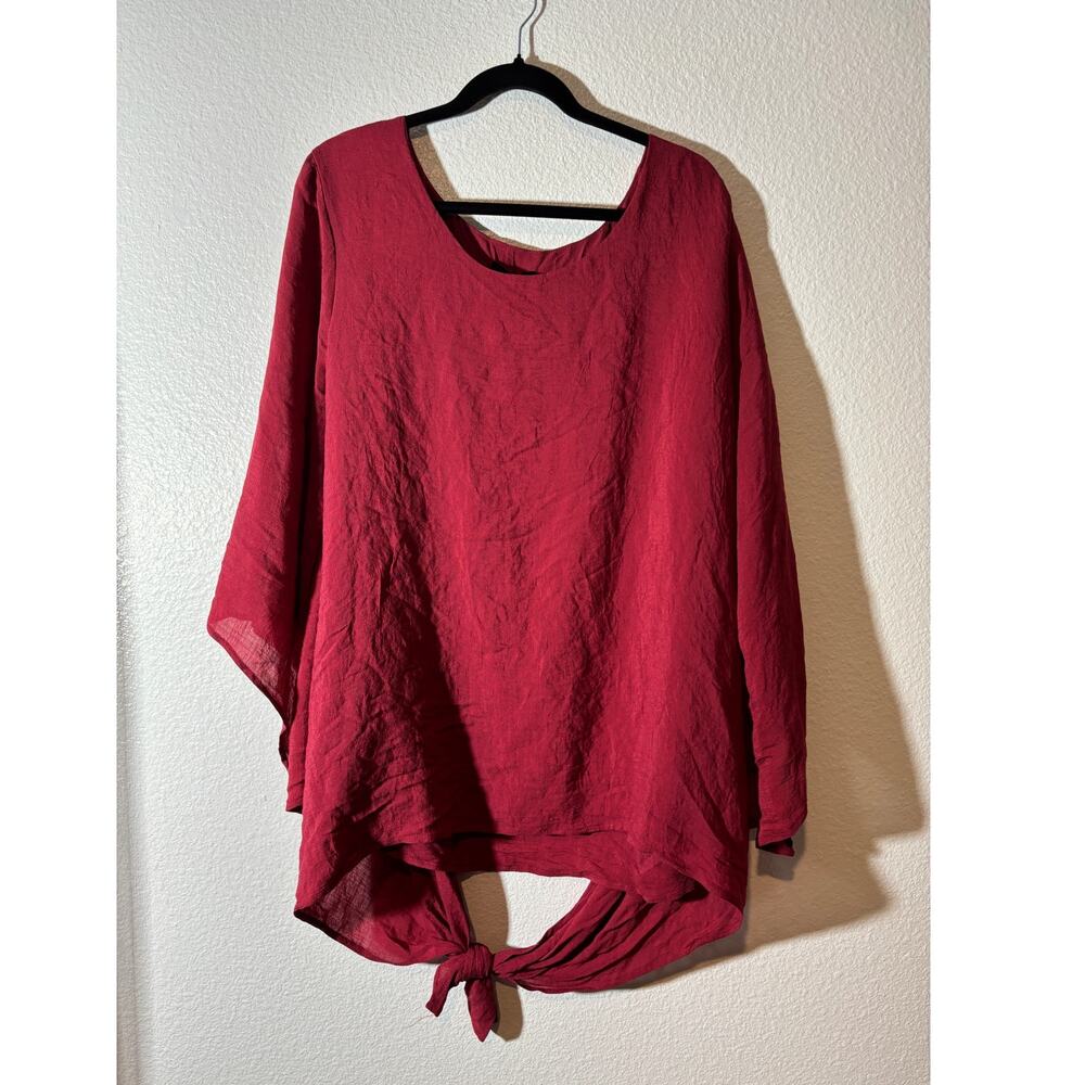 Melissa Paige NWT Women's Size 2x Tie-Bottom Scoop Neck Blouse Cranberry Red